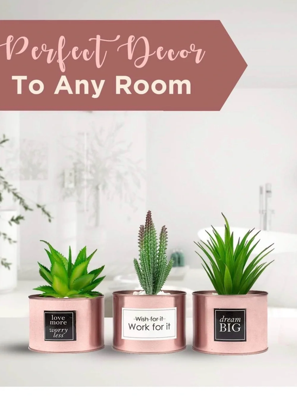 Rose Gold Metal Succulent Planter - Decorative Indoor Pot
